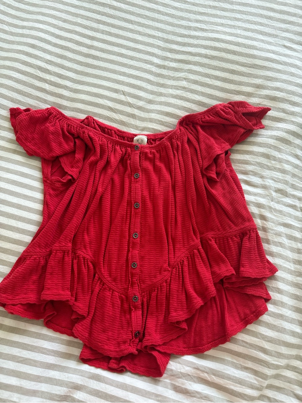 We The Free Red Ruffle Button-Front Blouse - Picture 4 of 4